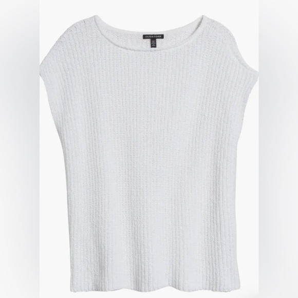 EILEEN FISHER Bateau-neck Top Cap-sleeve Sweater In White Size S Classic Casual - Picture 6 of 16